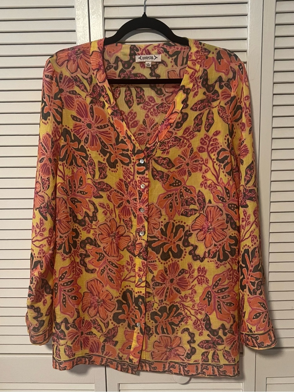 Nanette Lepore Yellow Floral Button-Front Shirt with Pink and Orange Accents